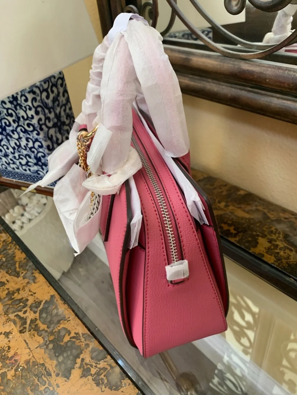 Michael Kors Rose Pink Leather Satchel with Charm Chains - Picture 6 of 8